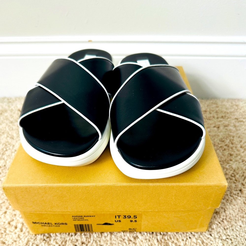 Michael Kors Collection Leather Crisscross Sneaker Bottom Slides Sandal  39.5